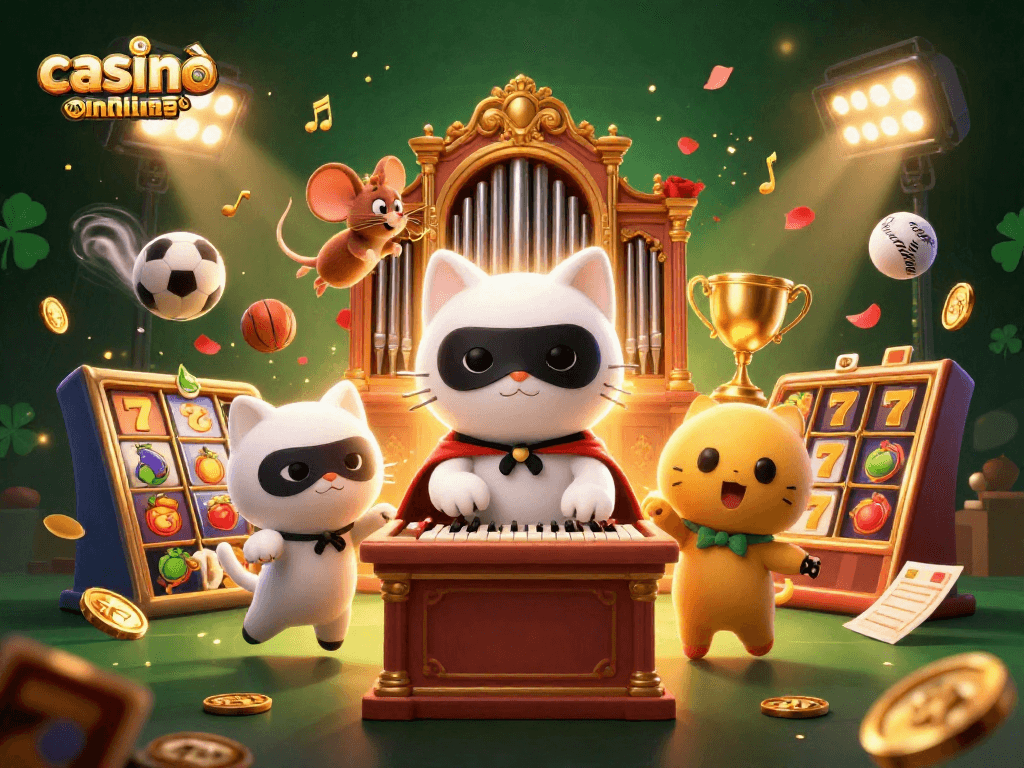 Gioca al casinò online non aams con una scena vibrante di un gatto fantasma e simboli fortunati.