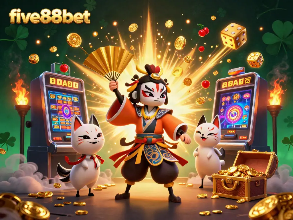 Experience the vibrant excitement of five88bet's dynamic casino scene featuring kabuki warrior and jackpot bursts.