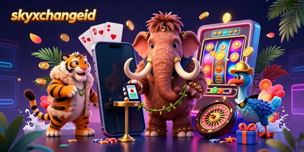 Engage with skyxchangeid and experience a vibrant casino scene featuring unique characters and dynamic gaming elements.