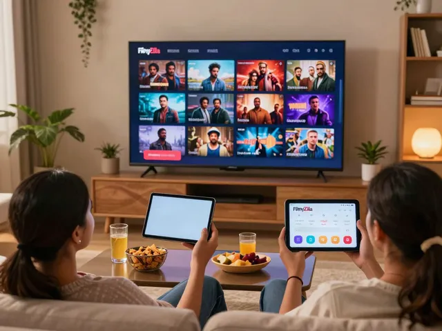Person enjoying Filmy Zilla 2026 movies in a cozy living room.