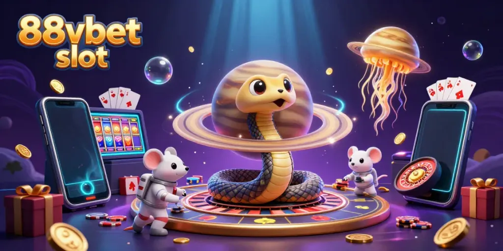 Experience the thrill of gaming with 88vbet slot, featuring a playful cosmic scene and dynamic gaming action.