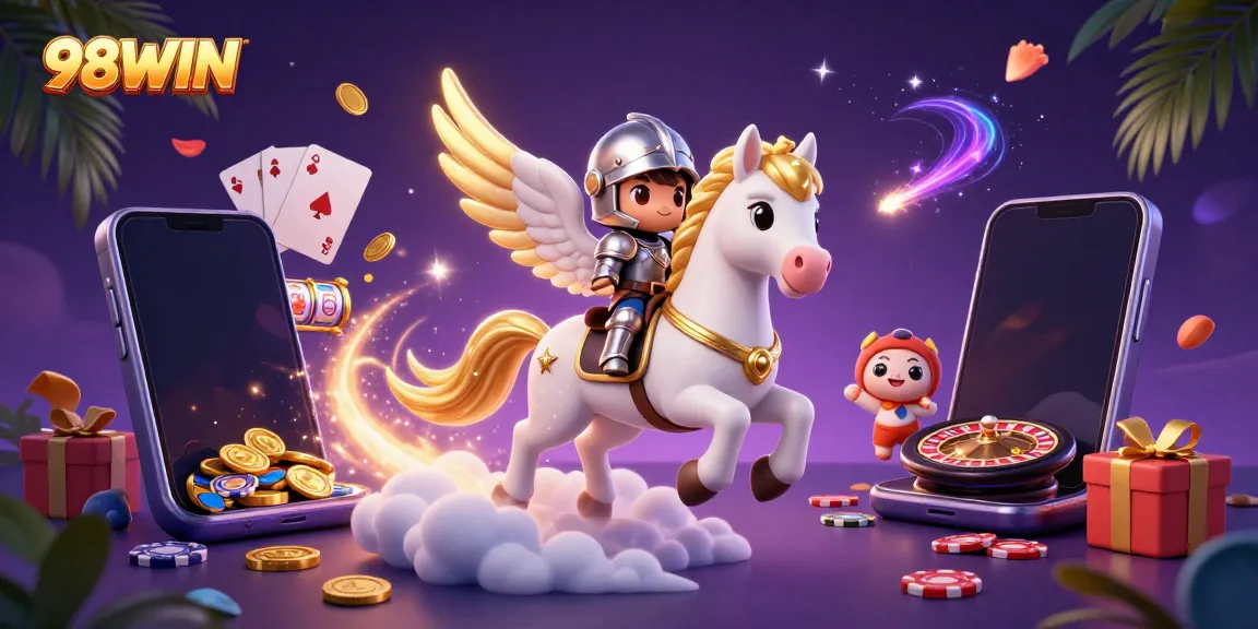 Experience thrilling games with 98WIN as a celestial horse leads to a vibrant casino adventure.