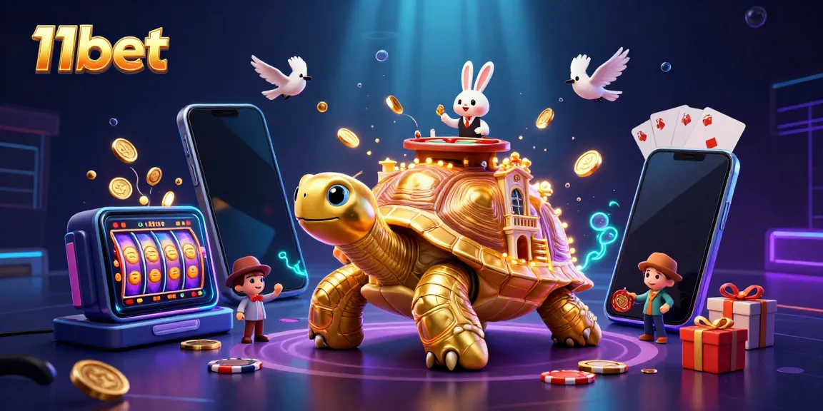 Experience the vibrant world of 11bet with golden tortoises and casino action.