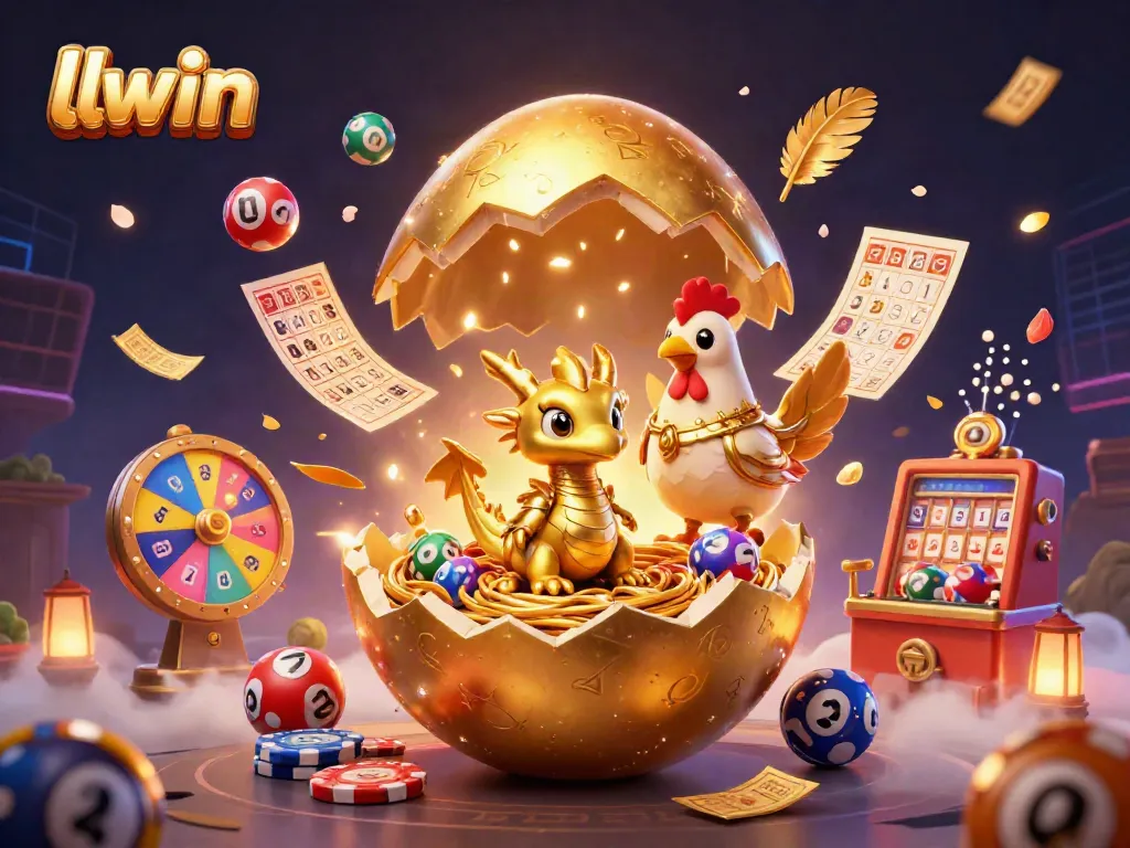 Engage in exciting gaming at llwin with a vibrant scene of gambling elements and a golden dragon.