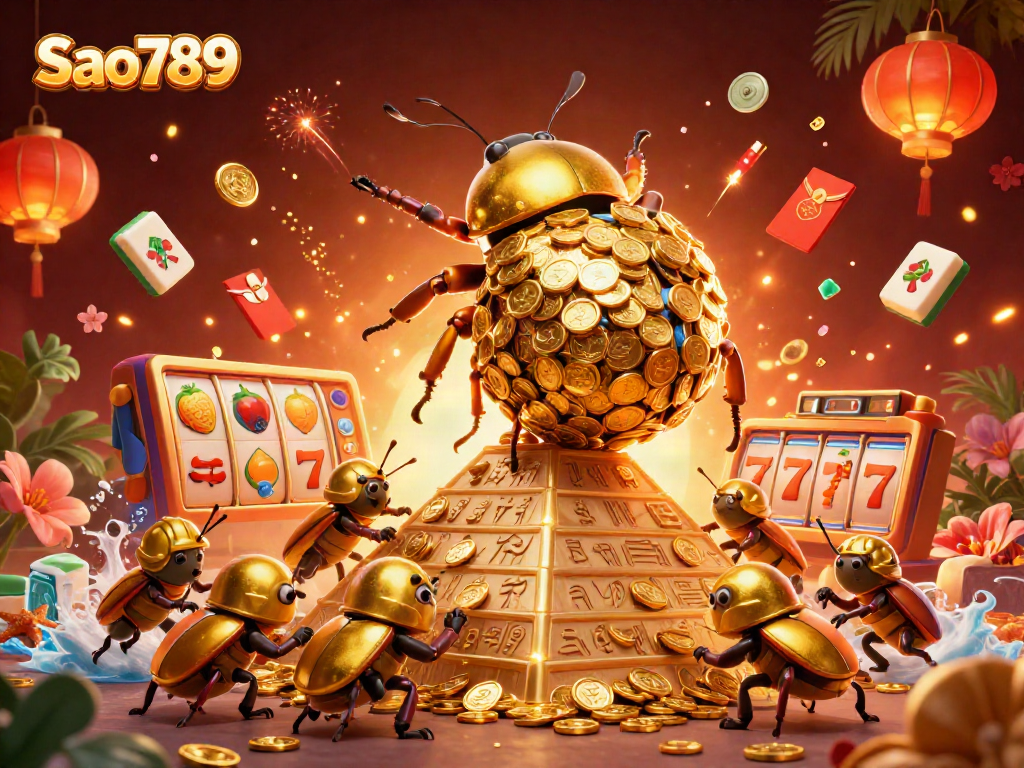 Experience the thrill with Sao789 in a vibrant, golden casino universe featuring unique game elements and characters.
