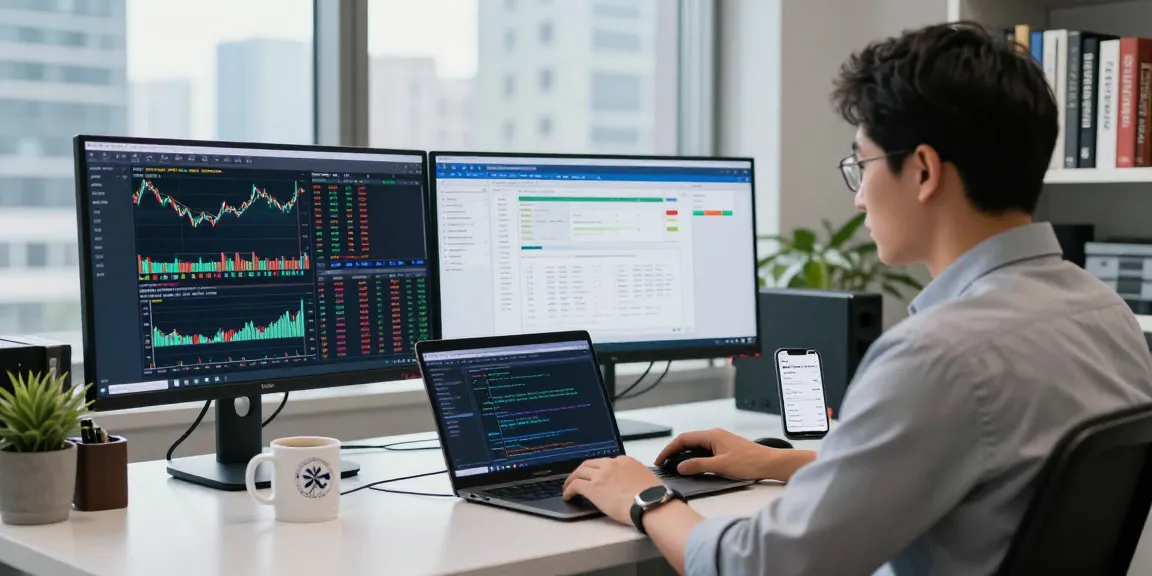 Monitor displaying HK stock real-time API data in a trading workspace with modern technology.