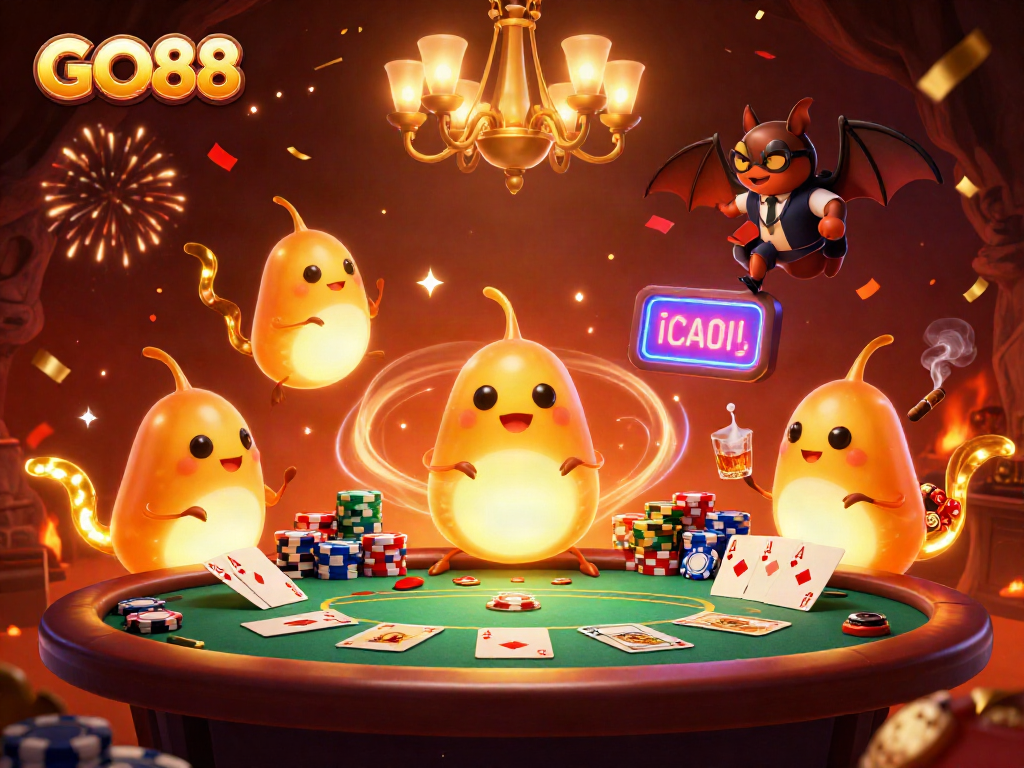 Win big at GO88 with a vibrant casino scene filled with glowworms and exciting game elements.