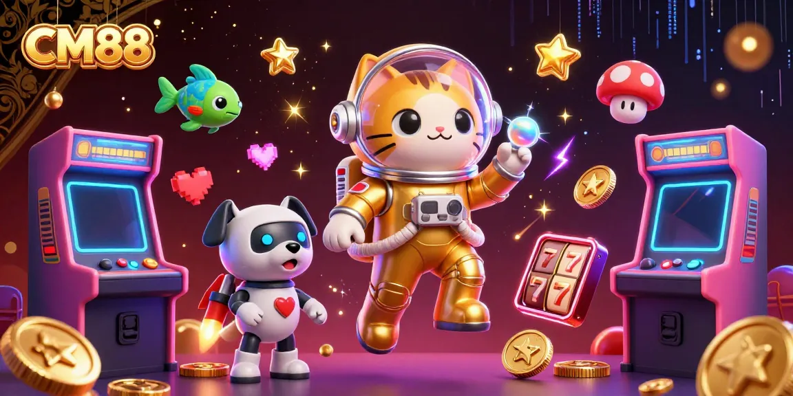 Experience the vibrant game world of CM88 with a 3D astronaut cat and engaging casino elements.