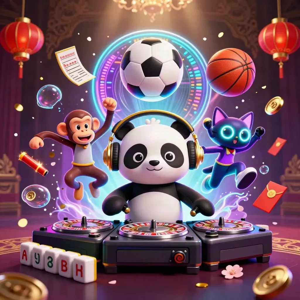 Neon panda DJ, breakdancing monkey, and glow kitten amid casino sports chaos