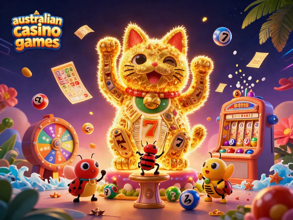 Experience the thrill of australian casino games with a vibrant lucky cat and dynamic game elements.