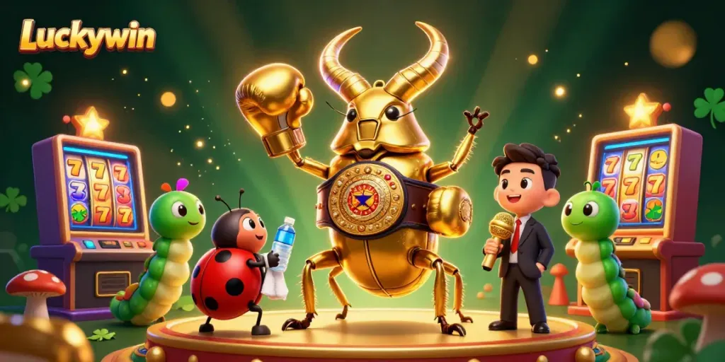 Experience exciting gameplay at Luckywin with vibrant cartoon characters and dynamic slot machines.