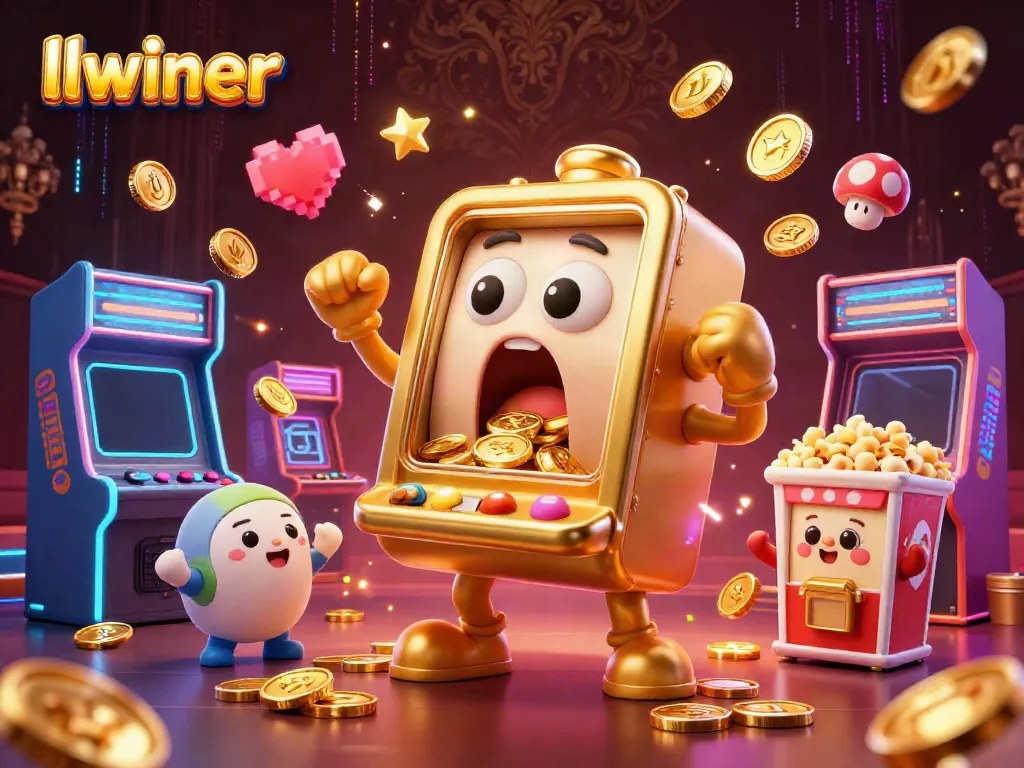 Activate exciting wins with llwiner in this lively casino-themed 3D illustration featuring animated slot machines.