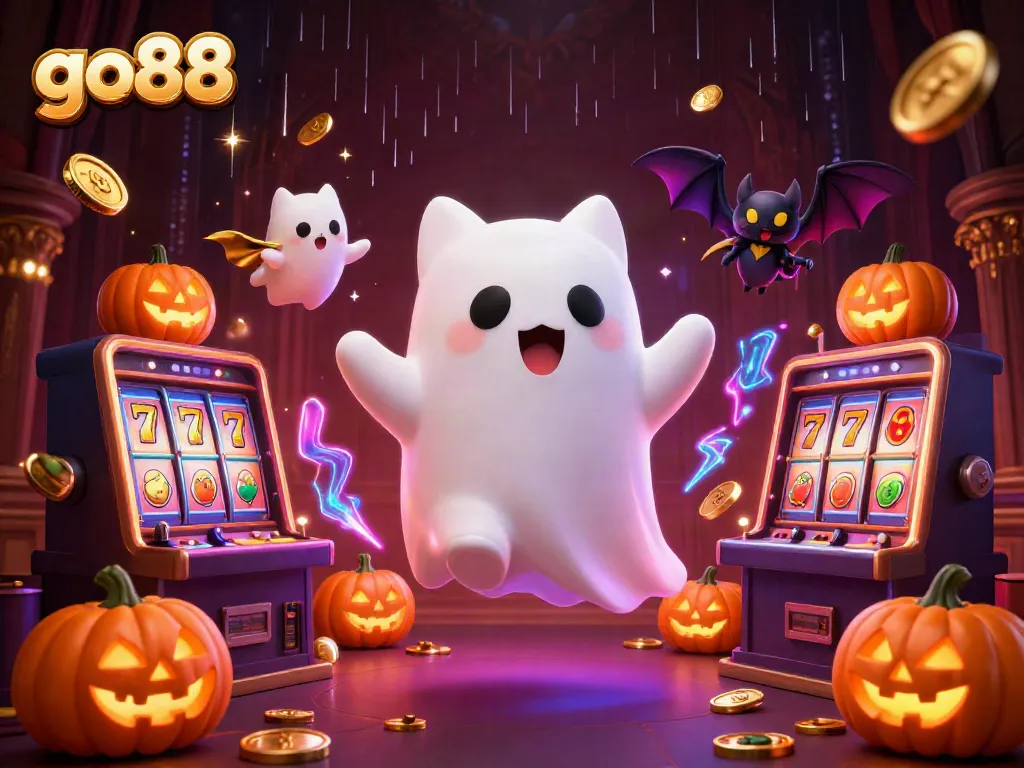 Engage with go88's thrilling slot game action in a vibrant haunted casino scene.