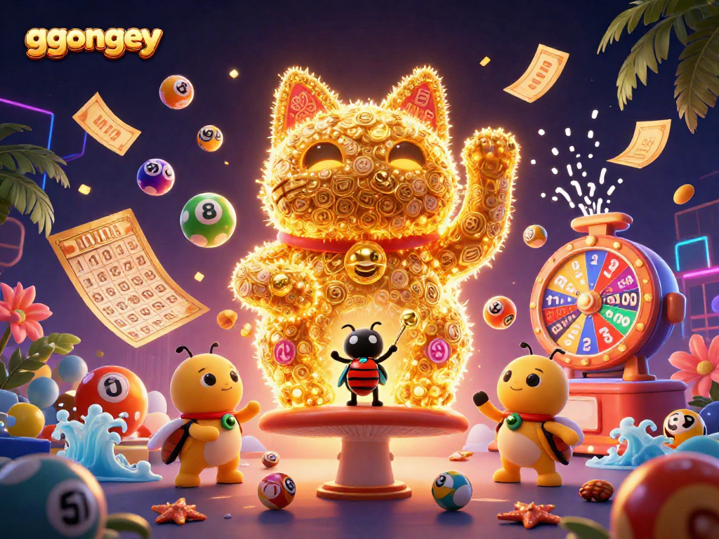Engage with ggongey in this vibrant 3D lucky cat and fireflies casino scene.