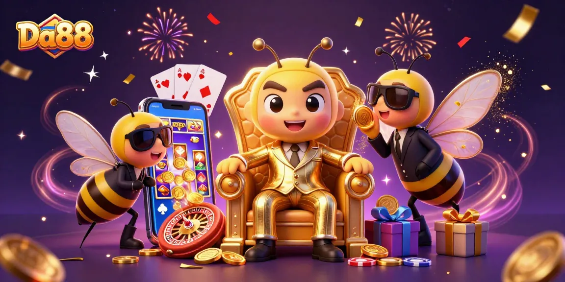 Engage in thrilling gameplay at Da88 with a stunning casino scene featuring a mob boss and game elements.