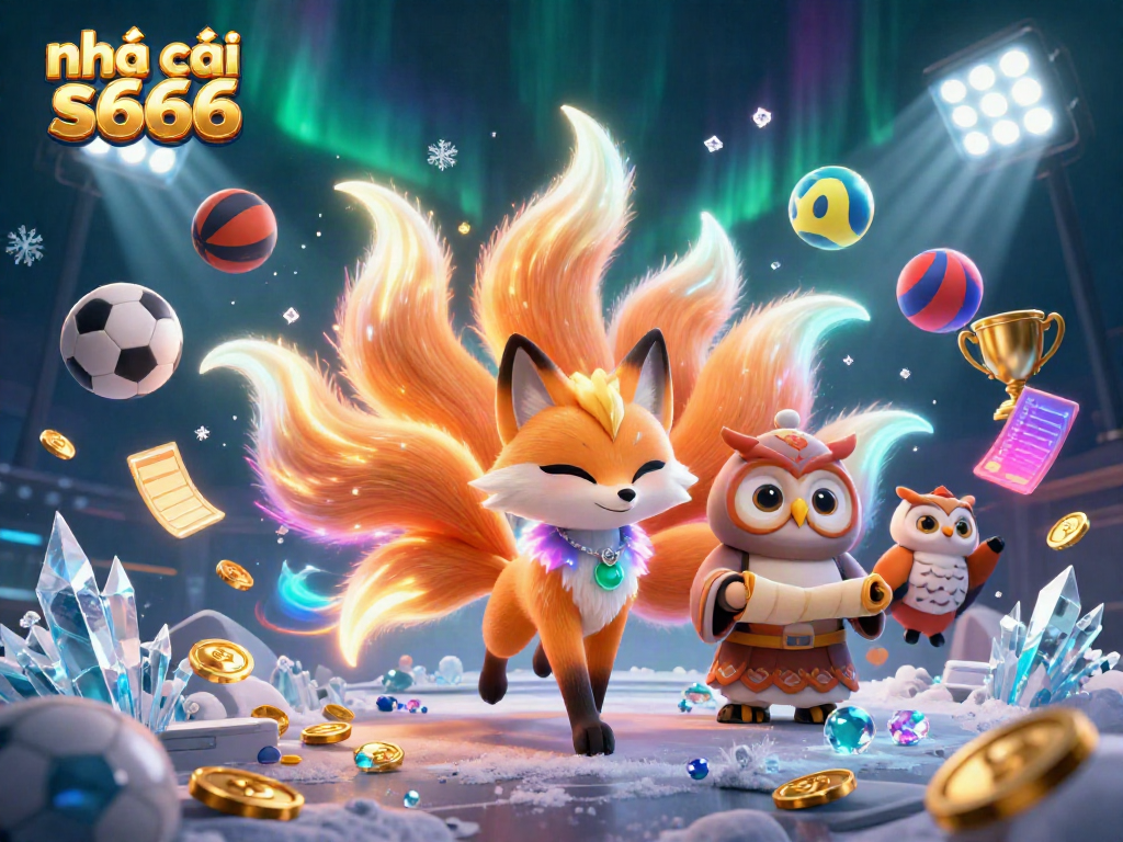 Engage with nhà cái s666 through vibrant gaming elements and characters in a dazzling 3D scene.