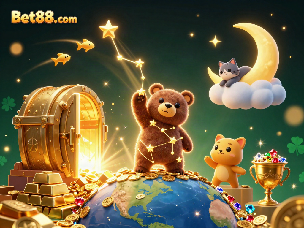 Experience thrills as Bet88. com dazzles with a constellation bear and treasure in 3D casino art