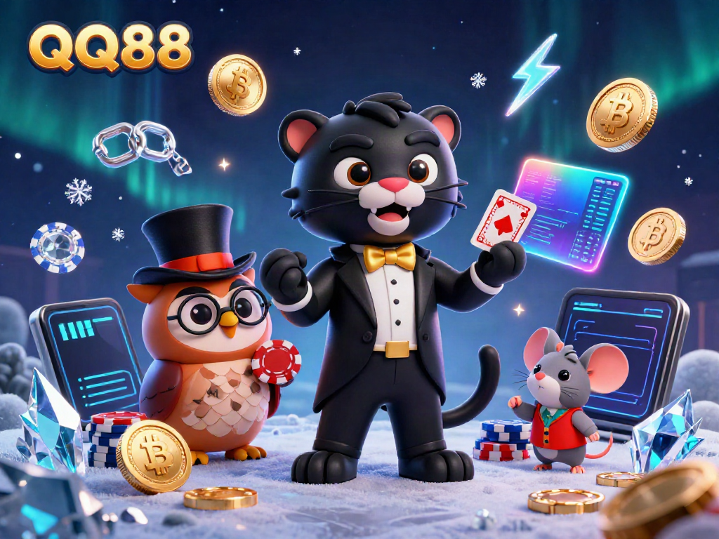 Experience thrilling gameplay at QQ88 with stylish characters, vibrant casino elements, and rich 3D visuals.