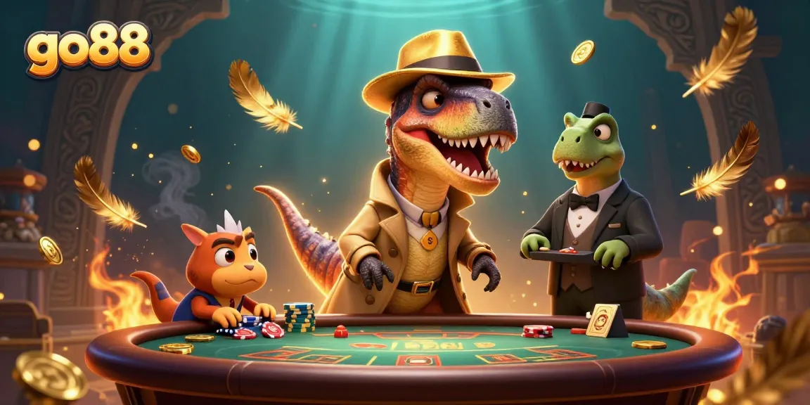 Experience the thrill of go88 gaming with animated characters at a blackjack table.